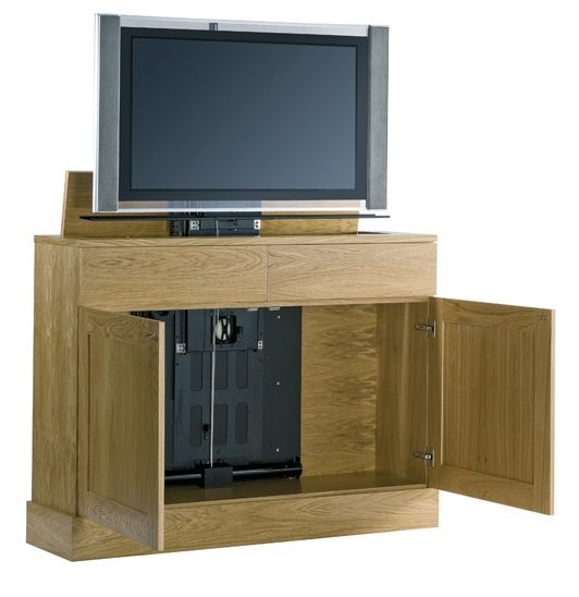 Meuble TV sur mesure avec passage de c&acirc;bles et rangements int&eacute;rieurs