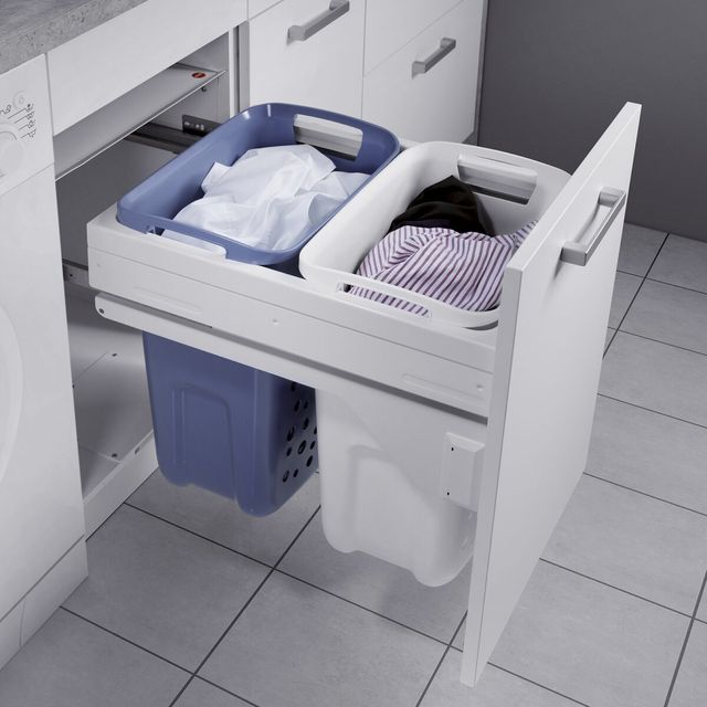Panier &agrave; linge int&eacute;gr&eacute; dans un meuble sur mesure Castellanos