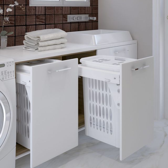 Panier &agrave; linge int&eacute;gr&eacute; dans un meuble sur mesure Castellanos