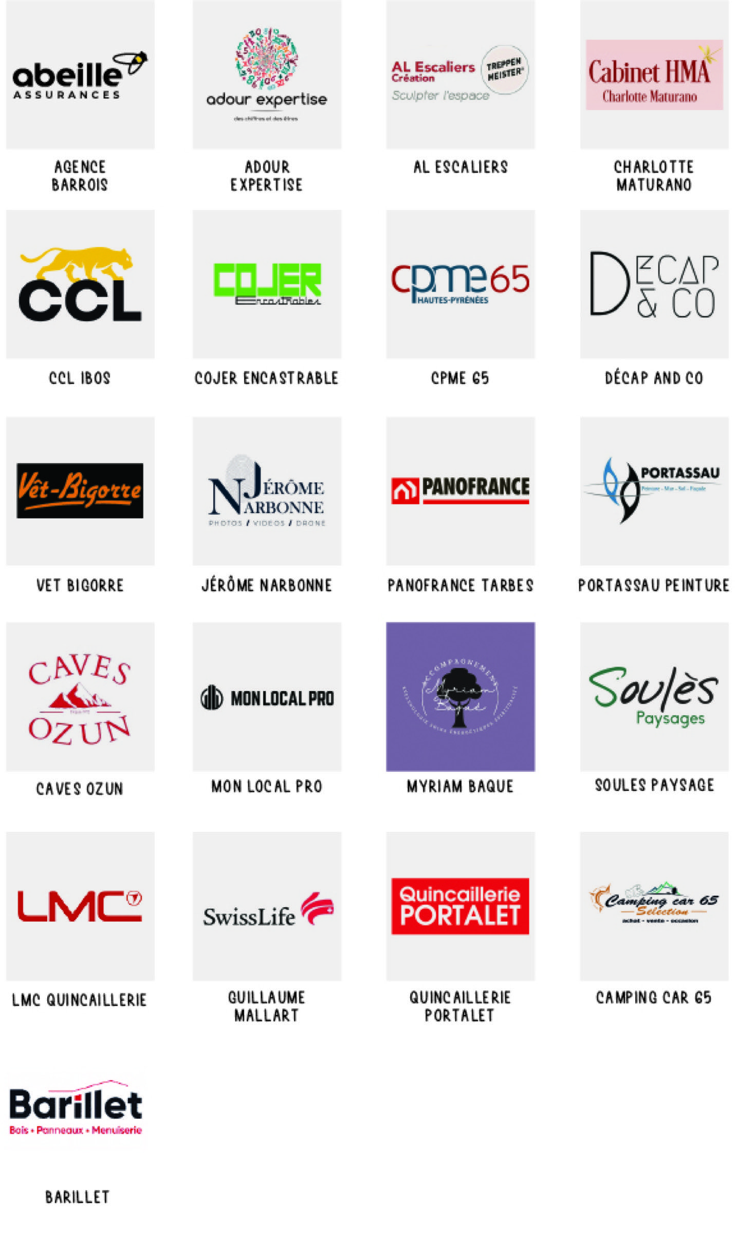 L'image présente une collection de divers logos d'entreprise, dont celui d'un architecte d'intérieur à Tarbes, présentant une gamme de styles de police, de couleurs et d'emblèmes différents qui représentent chacun.