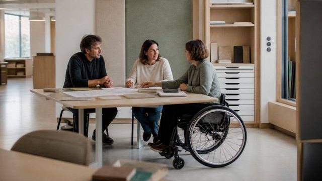 Réunion professionnelle inclusive autour de plans d’agencement PMR
