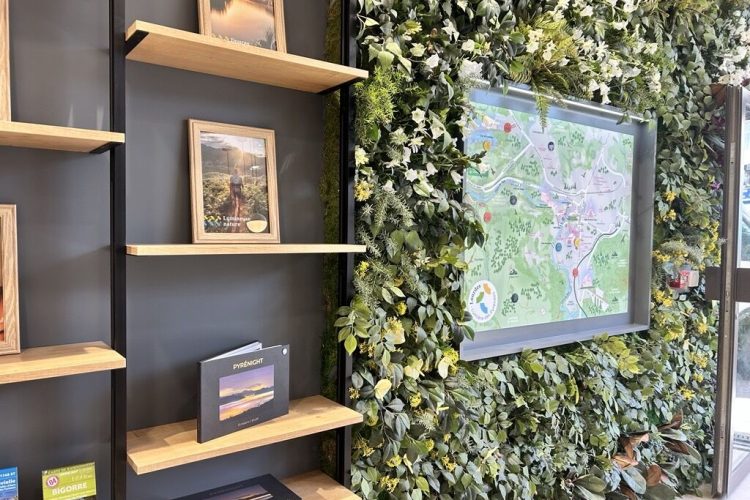 Design d'intérieur pour les collectivités agencement mur végétal Lourdes Mur végétal Castellanos dans un office de tourisme à Lourdes